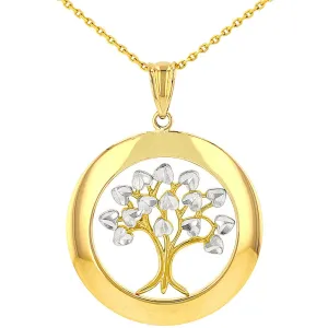 Jewelry America High Polished 14K Yellow Gold Round Tree of Life Pendant Necklace