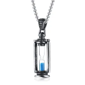 Kemstone Retro Creatived Blue Hourglass Stainless Steel Men Pendant Necklace Jewelry Gift