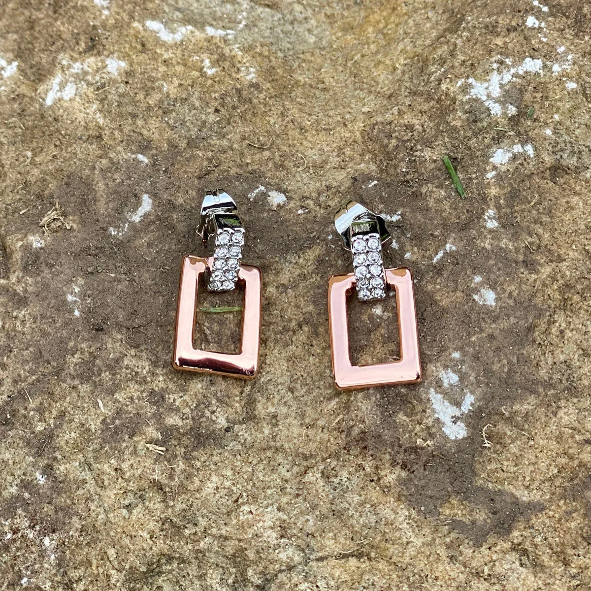 Kendra Rose Gold Rectangular Diamante Earrings