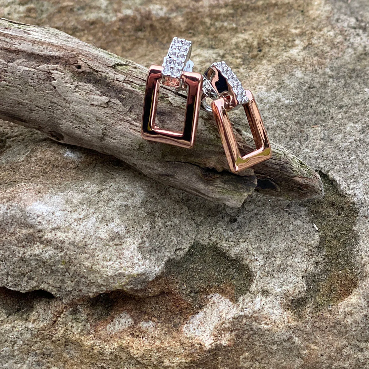 Kendra Rose Gold Rectangular Diamante Earrings
