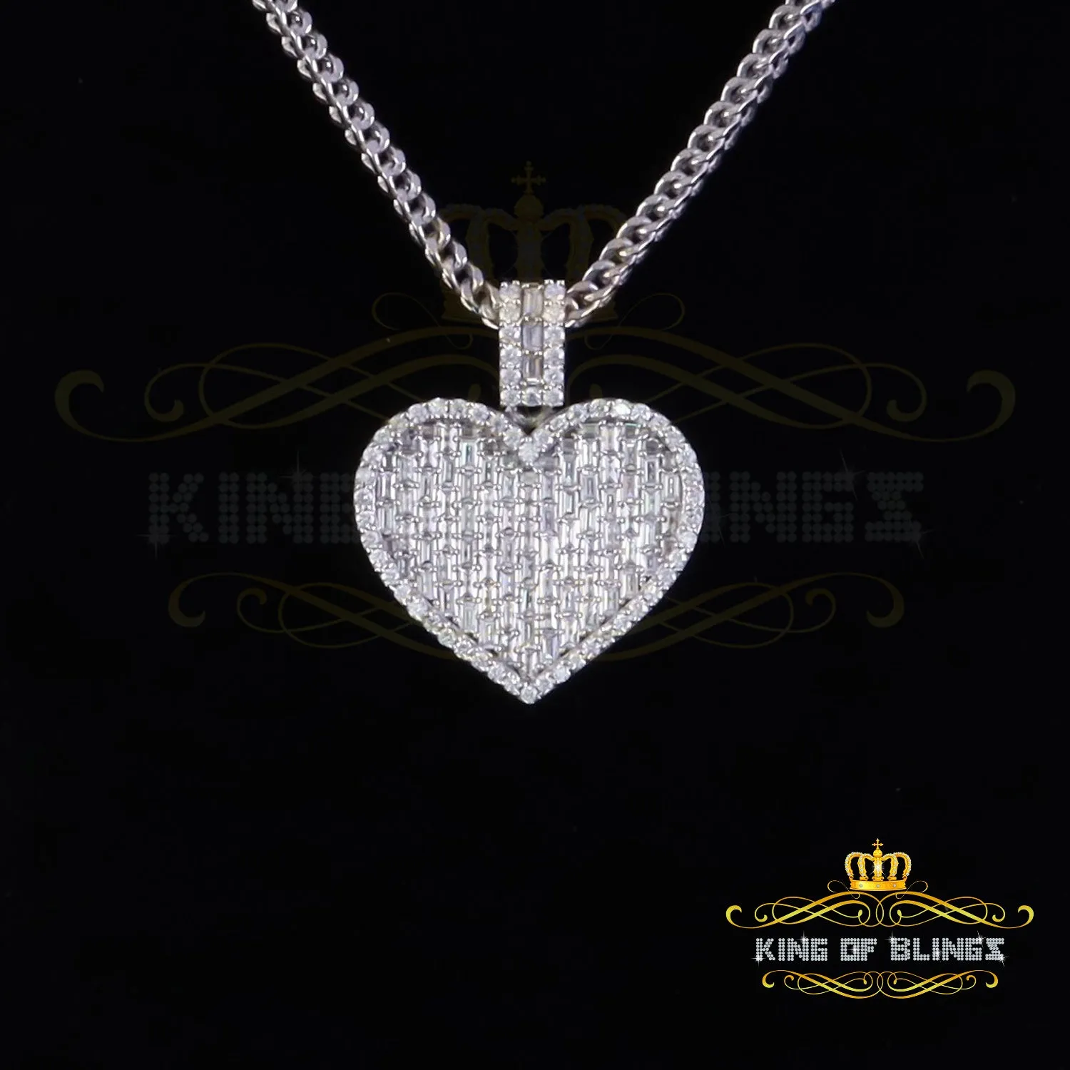 King Of Bling's 925 Sterling White Silver 6.50ct VVS D Clr. Moissanite Heart Pendant Men/ Womens