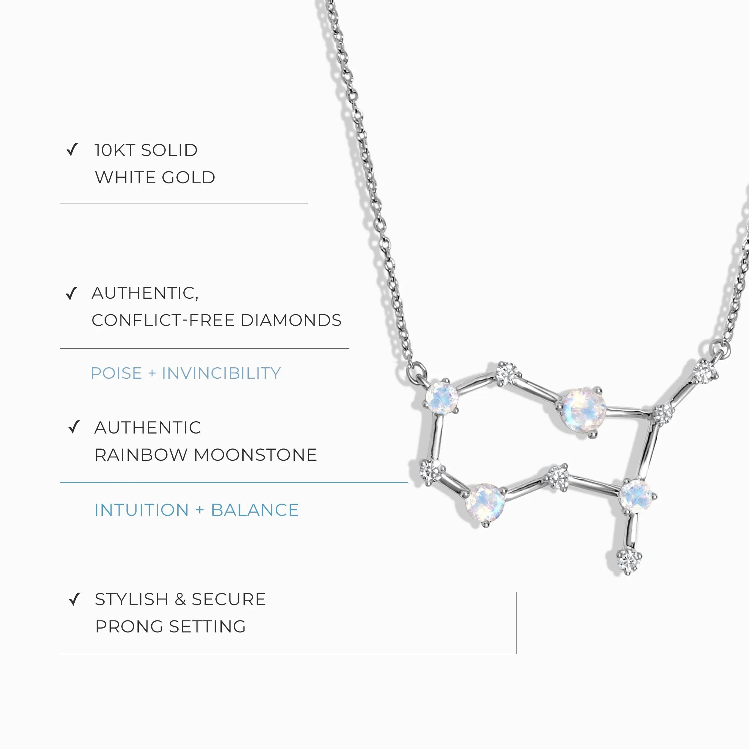Moonstone Diamond Necklace - Gemini Zodiac Constellation