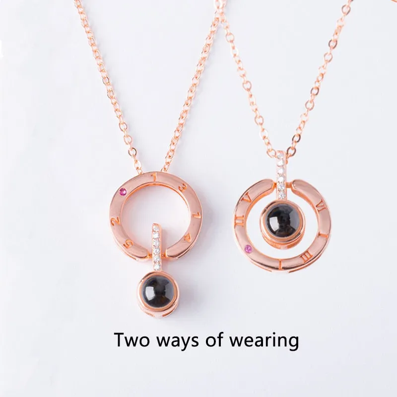 New Rose Gold Silver 100 Languages I Love You Projection Pendant Necklace Romantic Memory Wedding