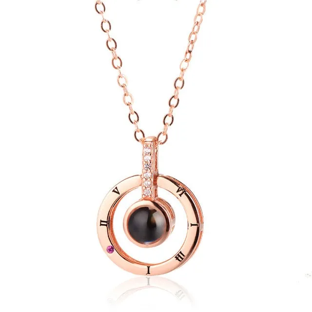 New Rose Gold Silver 100 Languages I Love You Projection Pendant Necklace Romantic Memory Wedding