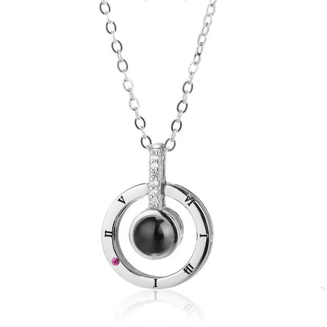 New Rose Gold Silver 100 Languages I Love You Projection Pendant Necklace Romantic Memory Wedding