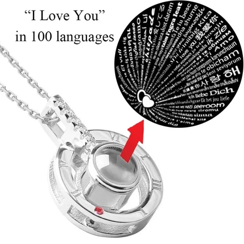 New Rose Gold Silver 100 Languages I Love You Projection Pendant Necklace Romantic Memory Wedding
