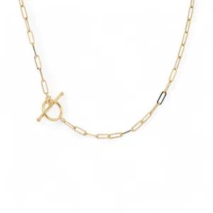 Paperclip Toggle Chain Necklace in 14k Yellow Gold