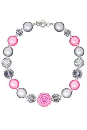 Pink & Silver Rose Bubblegum Necklace