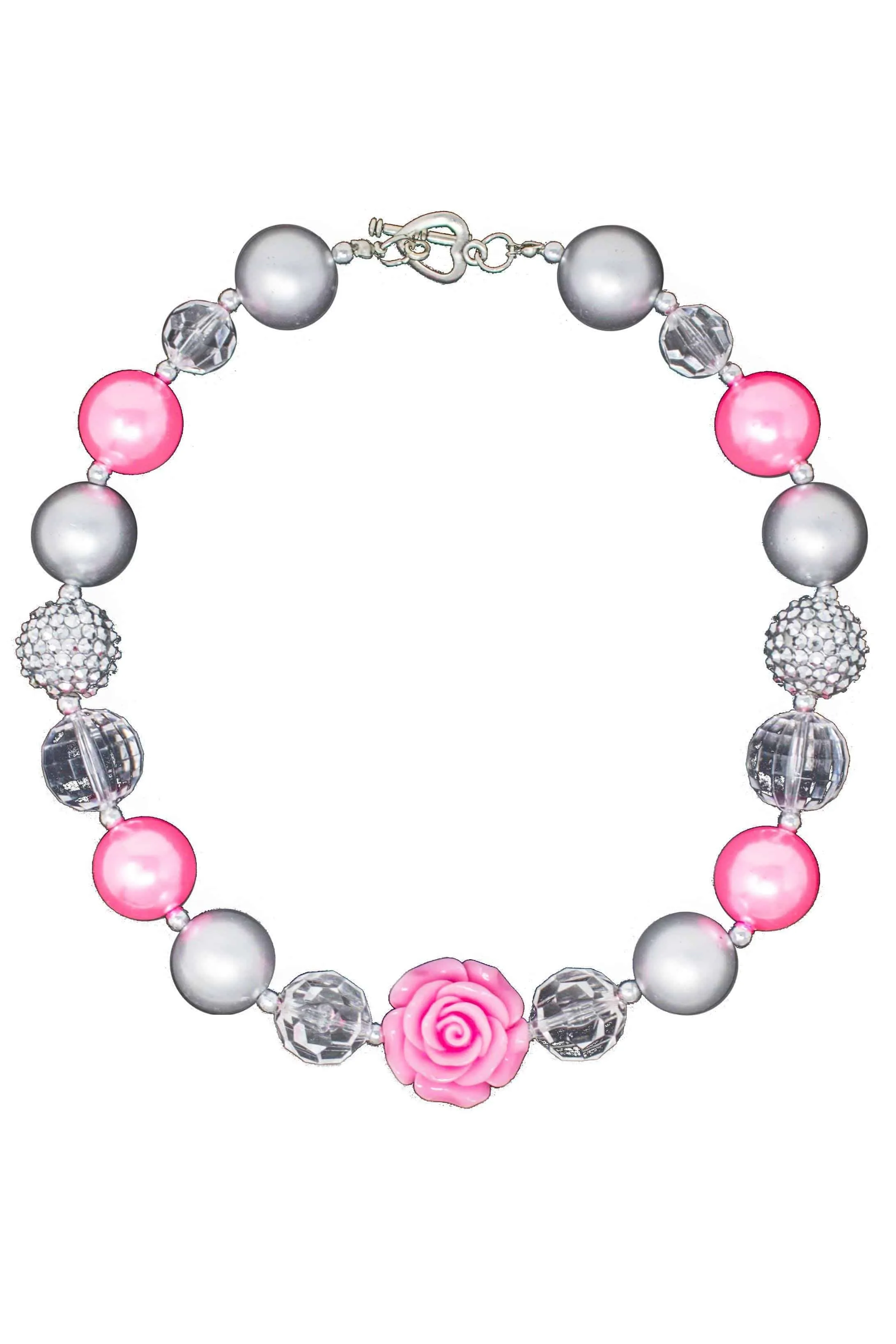 Pink & Silver Rose Bubblegum Necklace