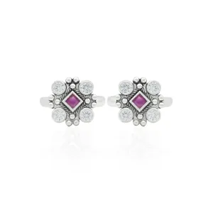 Pink & White Stone Silver Toe Ring for Women