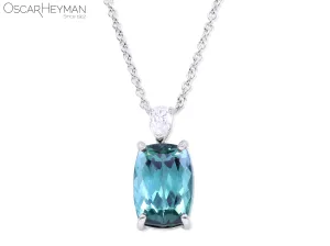 Platinum Cushion Tourmaline Pear Diamond Pendant