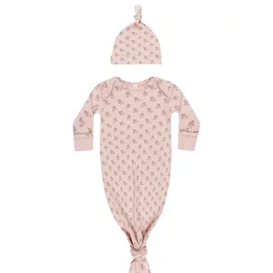 Quincy Mae Knotted Baby Gown   Hat Set - Roses