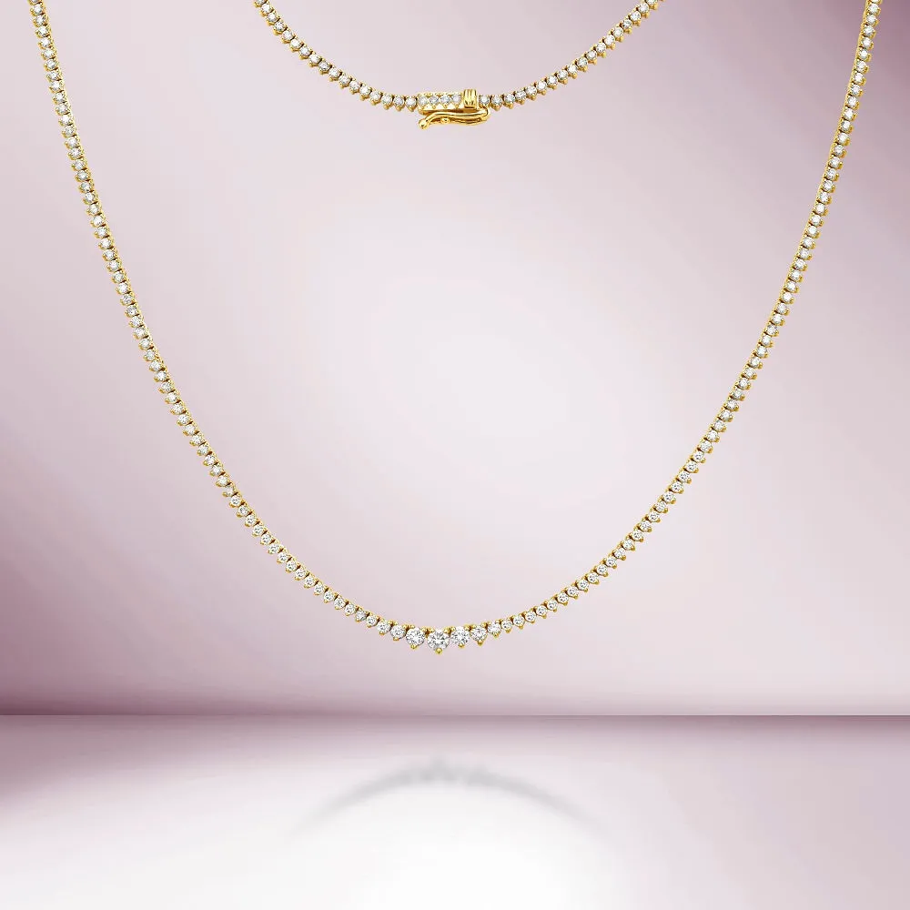 Ready to Ship Riviera Diamond Tennis Necklace (3.50 ct.) 1.90 mm to 2.90 mm 3-Prongs Setting in 14K Gold