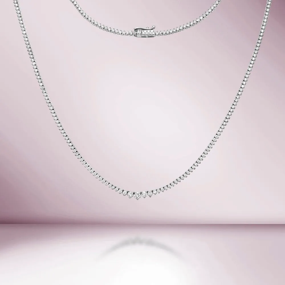 Ready to Ship Riviera Diamond Tennis Necklace (3.50 ct.) 1.90 mm to 2.90 mm 3-Prongs Setting in 14K Gold