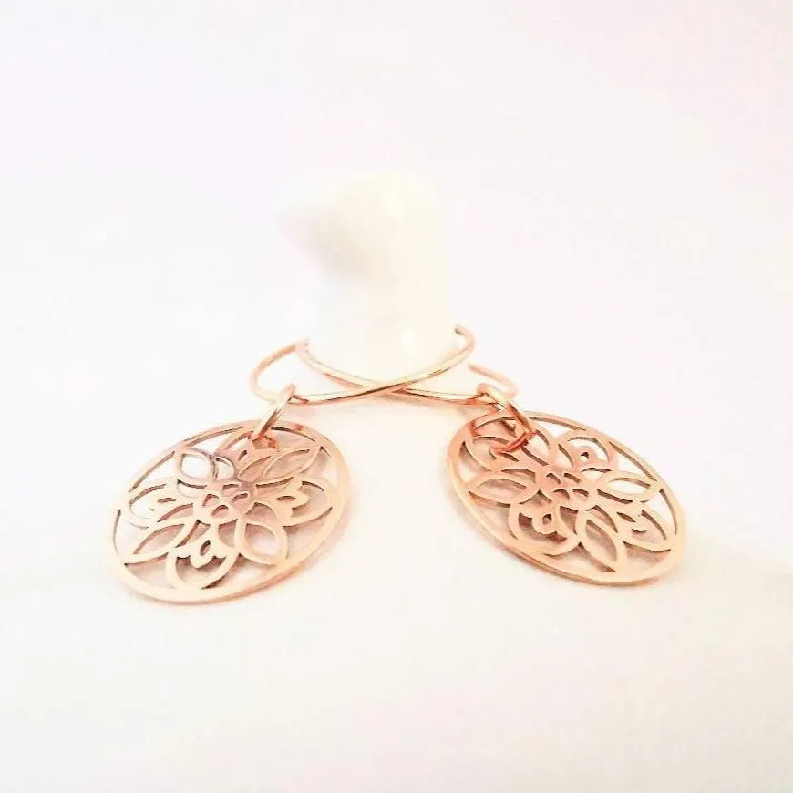 Rose Gold Flower Hoop Earrings
