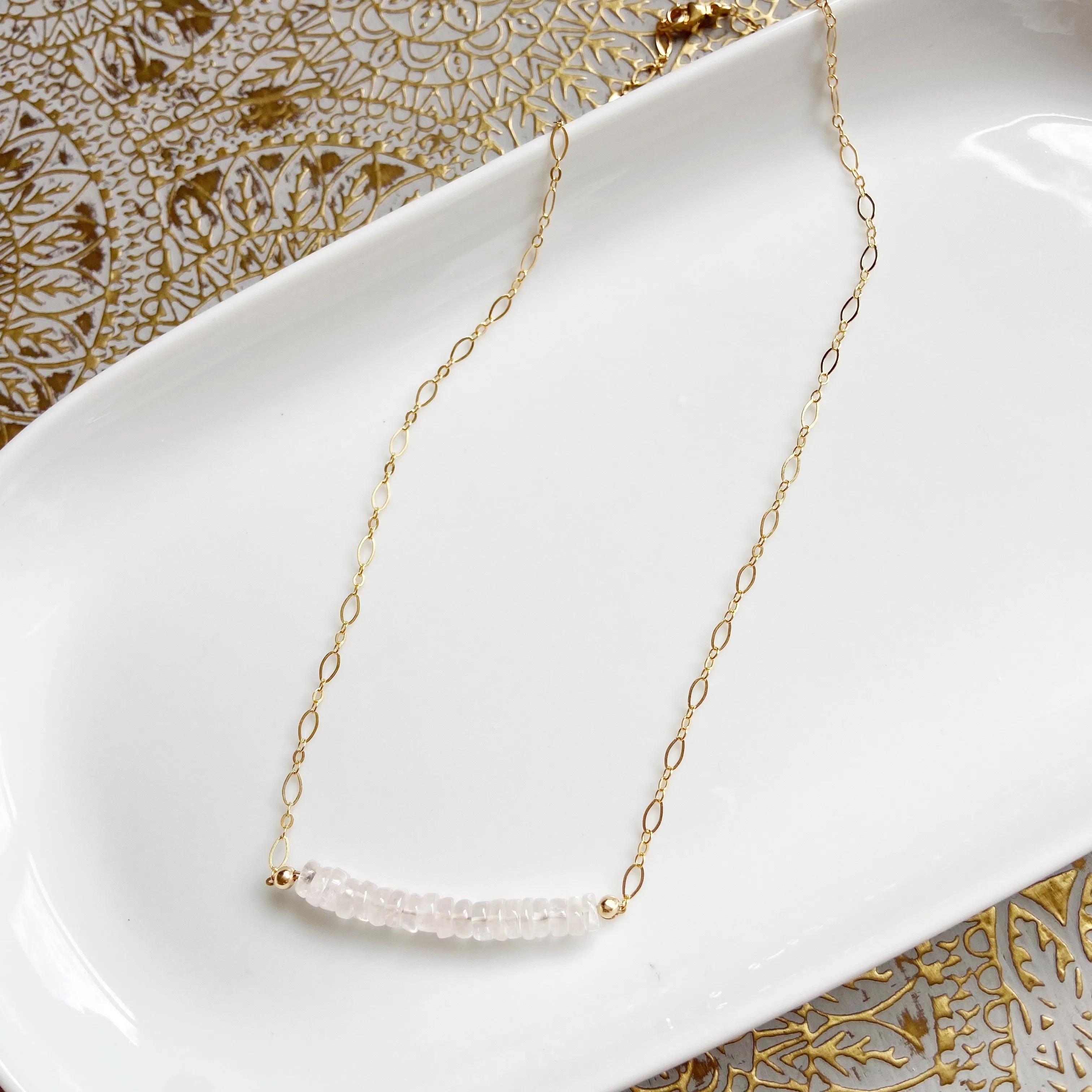 Rose Quartz Gemstone Choker Necklace in Silver or Gold