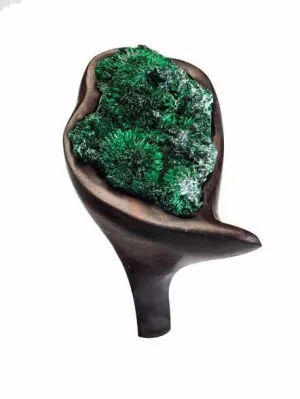 Ruda Hand Sculpted Wood Ring - Green Gem