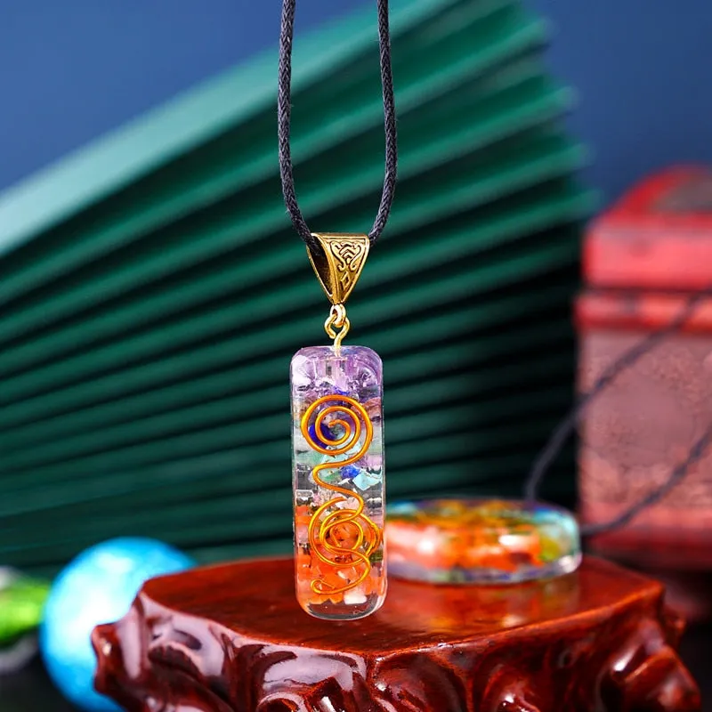 Seven Veins Energy Pendant Necklace For Women Men Orgone Energy Healing Pendant Rainbow Crystal Stones Necklace