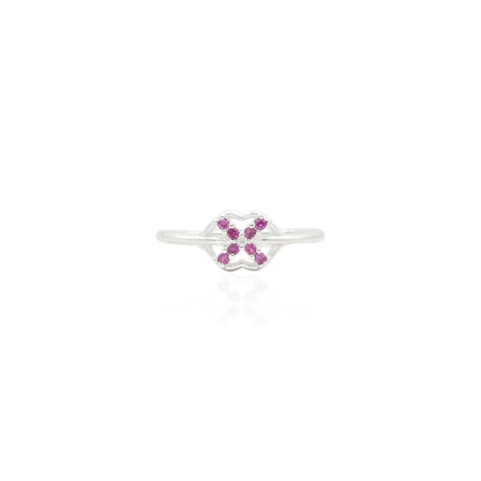 Silver Radiant Minimal Pink Gems Girls Ring