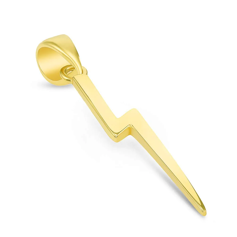 Solid 14k Gold Lightning Bolt Pendant - Yellow Gold
