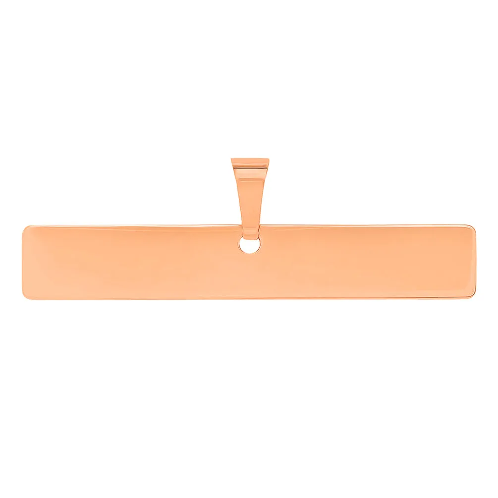 Solid 14k Rose Gold Engravable Personalized Horizontal Bar Charm Pendant