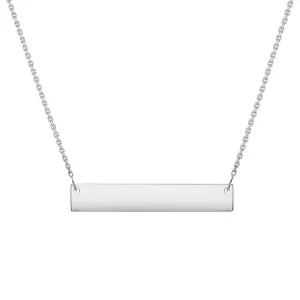 Solid 14k White Gold Engravable Personalized Bar Necklace wth Spring Ring Clasp