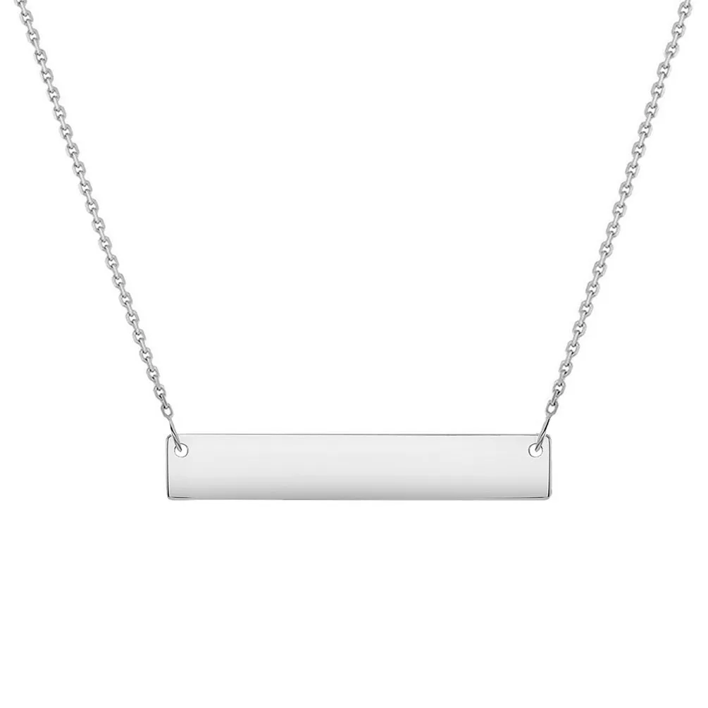 Solid 14k White Gold Engravable Personalized Bar Necklace wth Spring Ring Clasp