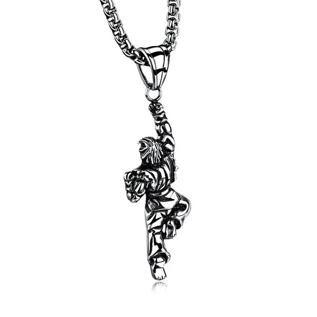 Stainless Steel Necklace for Men Martial Arts Dragon Fist, Pendant Necklace Silver Color, Chain Jewelry