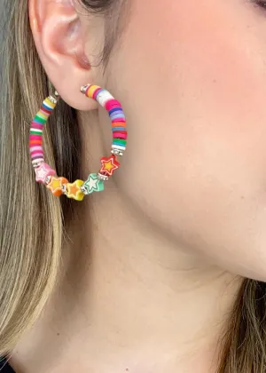 Star Charm Beaded Hoop Earrings