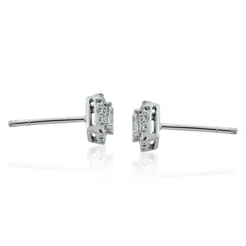 Steffans Emerald Cut Diamond Micro Set Frame Platinum Cluster Stud Earrings (0.40ct)