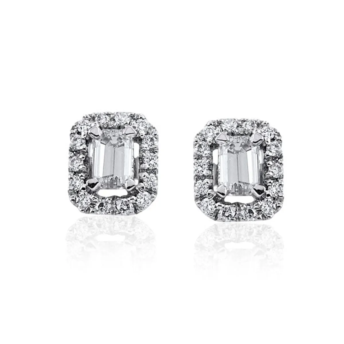 Steffans Emerald Cut Diamond Micro Set Frame Platinum Cluster Stud Earrings (0.40ct)