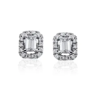 Steffans Emerald Cut Diamond Micro Set Frame Platinum Cluster Stud Earrings (0.40ct)