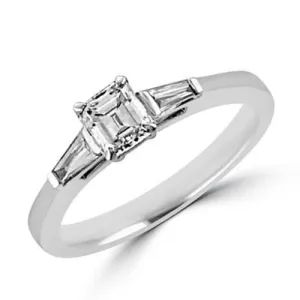 Steffans Emerald Cut Diamond Solitaire Platinum Engagement Ring with Tapered Baguette Cut Diamond Shoulders (RBC: 0.50ct, F/G VS, GIA TB: 0.25ct)