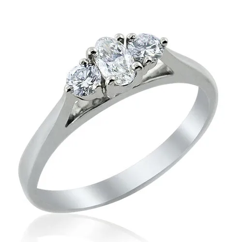 Steffans Oval & RBC Diamond Claw Set 3 Stone Platinum Engagement Ring (0.40ct)