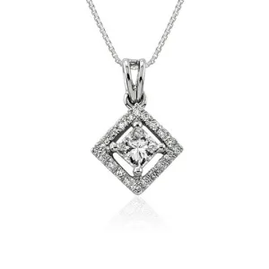 Steffans Princess & RBC Diamond Micro Set Frame Cluster Platinum Pendant with Platinum Chain (0.30ct)