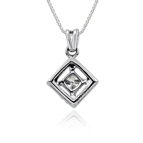 Steffans Princess & RBC Diamond Micro Set Frame Cluster Platinum Pendant with Platinum Chain (0.30ct)