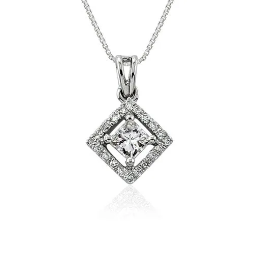 Steffans Princess & RBC Diamond Micro Set Frame Cluster Platinum Pendant with Platinum Chain (0.30ct)