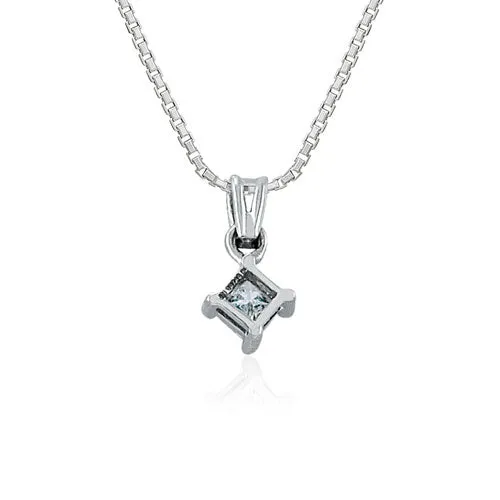 Steffans Princess Cut Diamond Claw Set Platinum Solitaire Pendant with Platinum Chain (0.16ct)