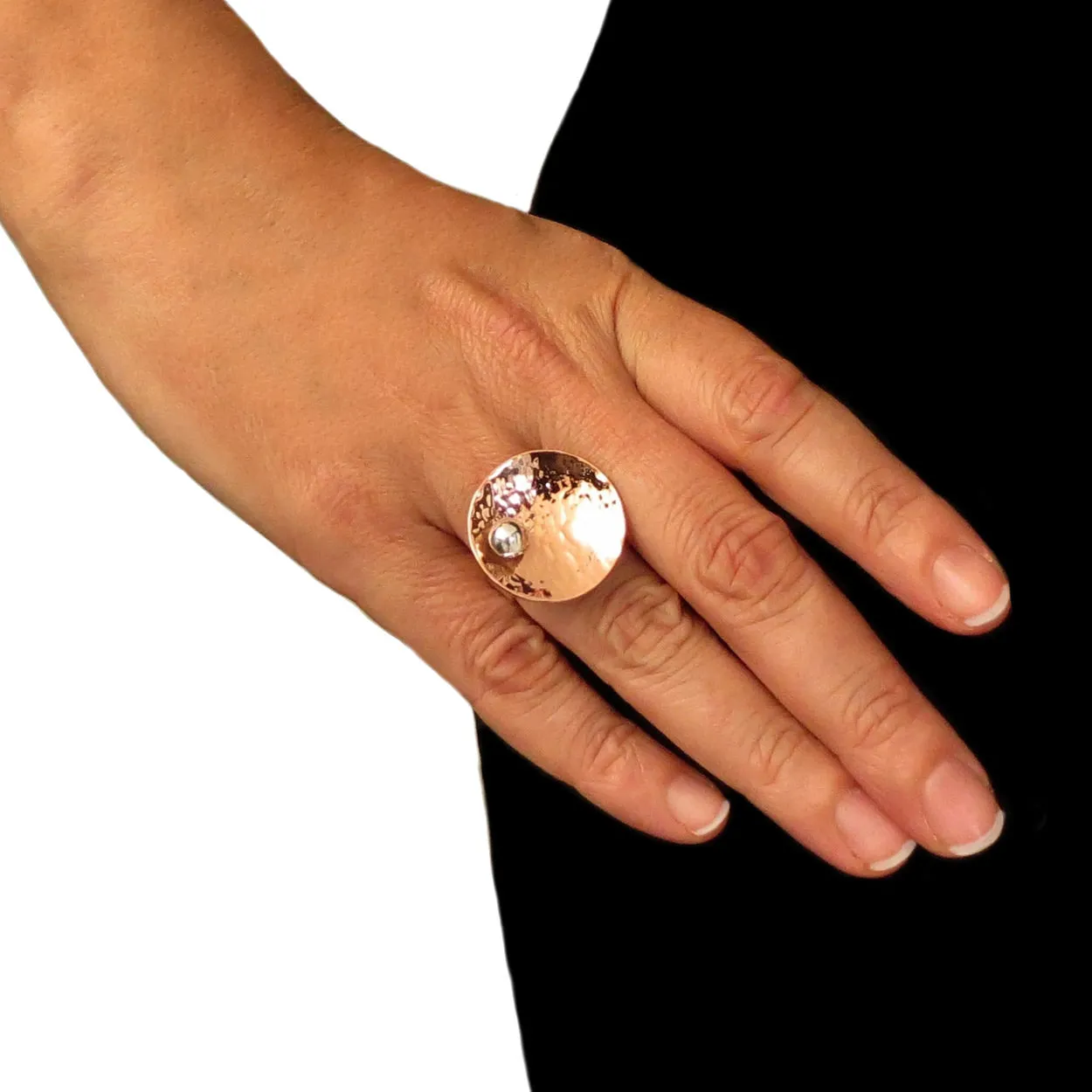 Sterling Silver and Copper Adjustable Size Cocktail Ring