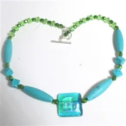 Turquoise & Fusion Glass Artisan Beaded Necklace