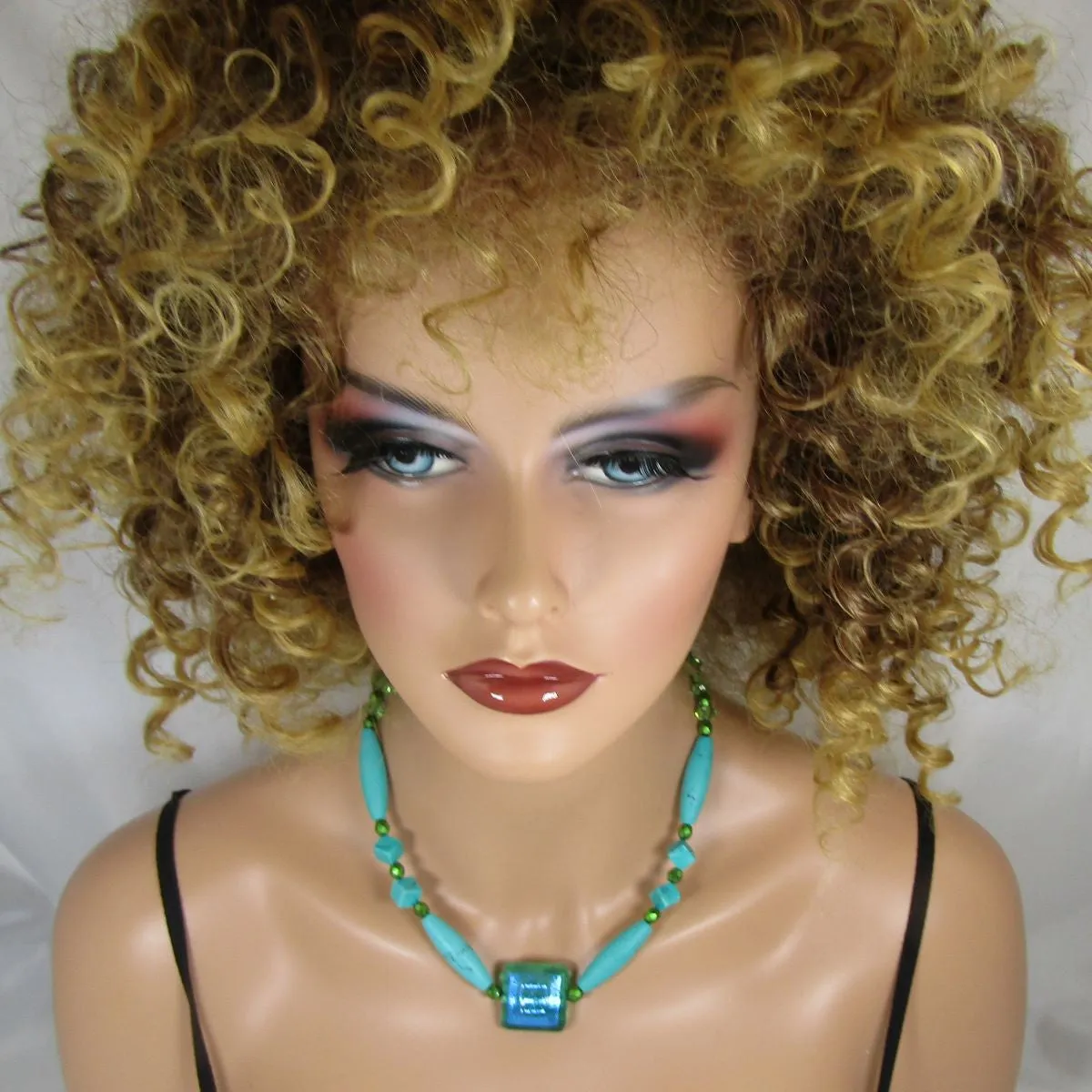 Turquoise & Fusion Glass Artisan Beaded Necklace
