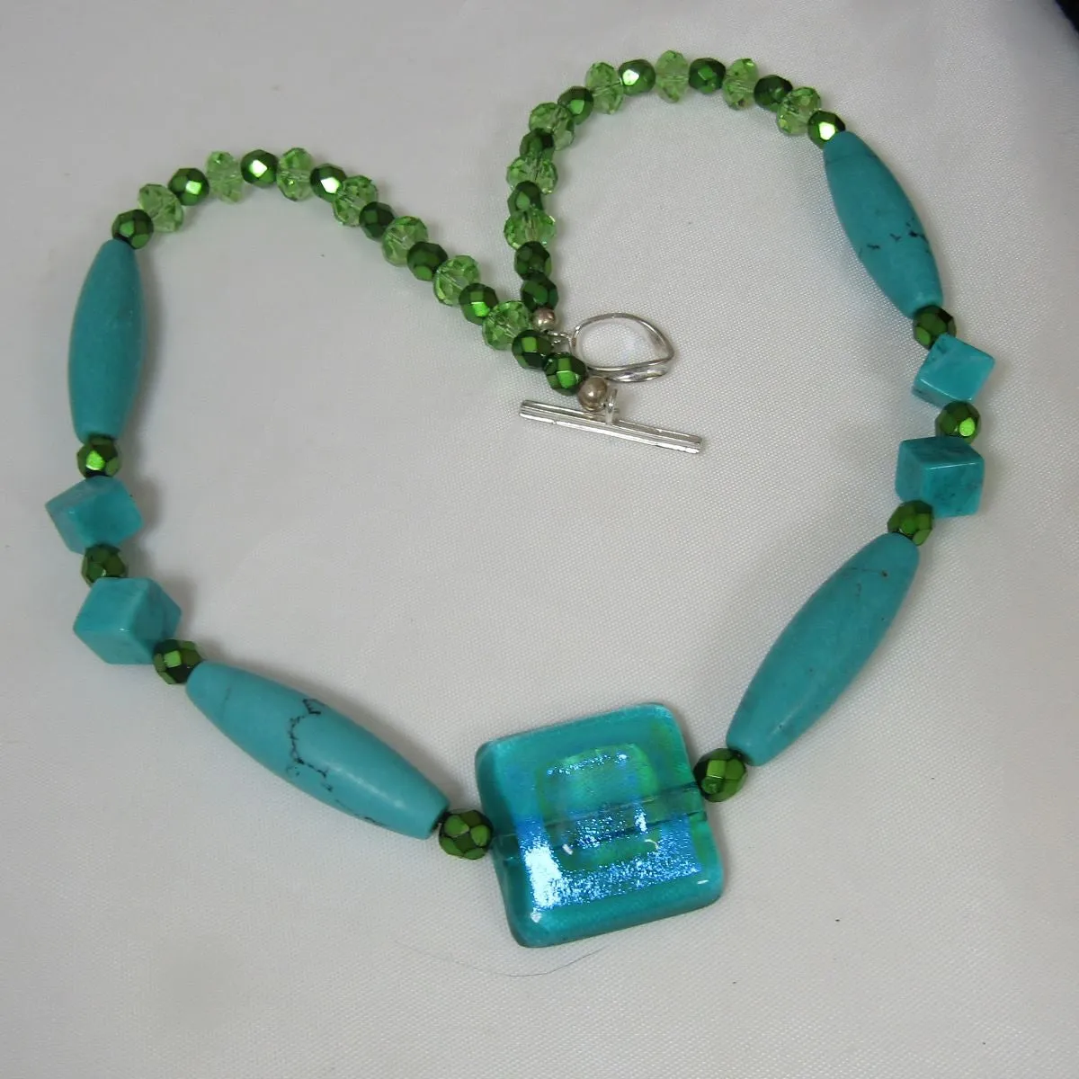 Turquoise & Fusion Glass Artisan Beaded Necklace