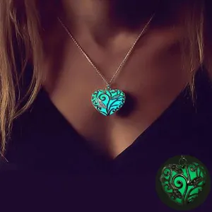 Vienkim  In The Dark Stone Luminous Pendant Crystal Hollow Heart Pendants Necklaces For Women Men