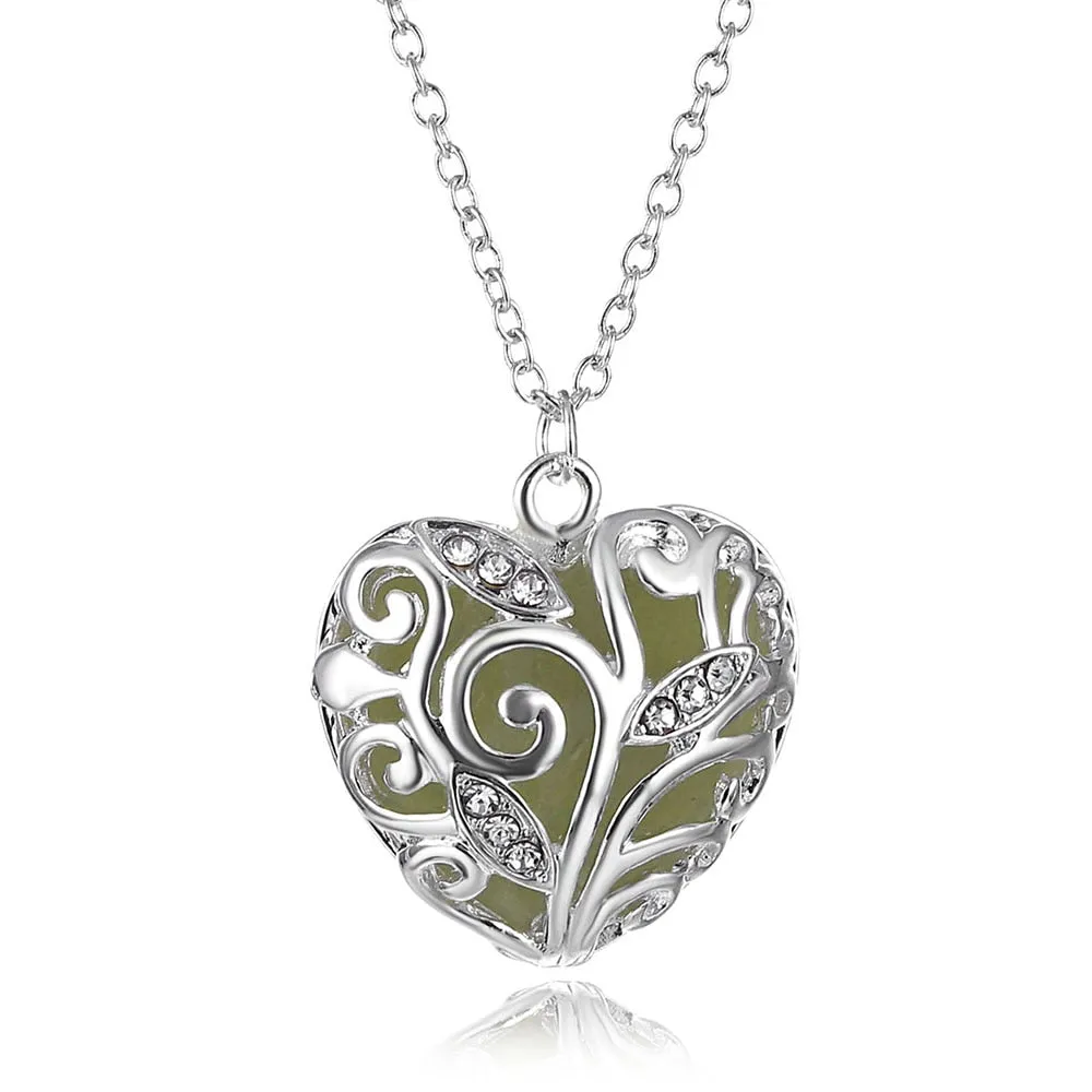 Vienkim  In The Dark Stone Luminous Pendant Crystal Hollow Heart Pendants Necklaces For Women Men